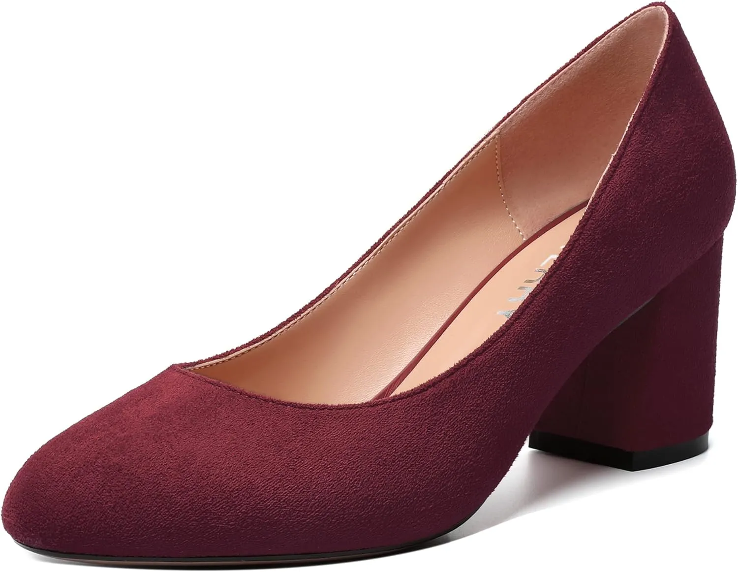 SKYSTERRY Womens Cute Round Toe Slip On Suede Wedding Block Mid Heel Pumps Shoes 2.5 Inch