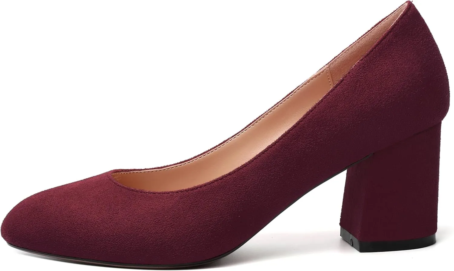 SKYSTERRY Womens Cute Round Toe Slip On Suede Wedding Block Mid Heel Pumps Shoes 2.5 Inch
