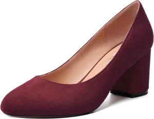 SKYSTERRY Womens Cute Round Toe Slip On Suede Wedding Block Mid Heel Pumps Shoes 2.5 Inch