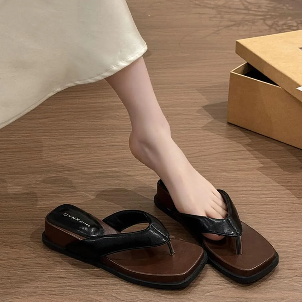 Slides for Women Slip on Flip Flops Sandals Comfortable Thongs Platform Wedges Sandals with Square Toe Casual Beach Sandals