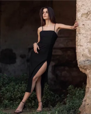 Slim Fit Black Slip Dress Midi