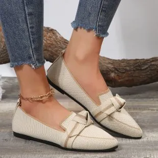 Slip-on bow shallow slip-on shoes