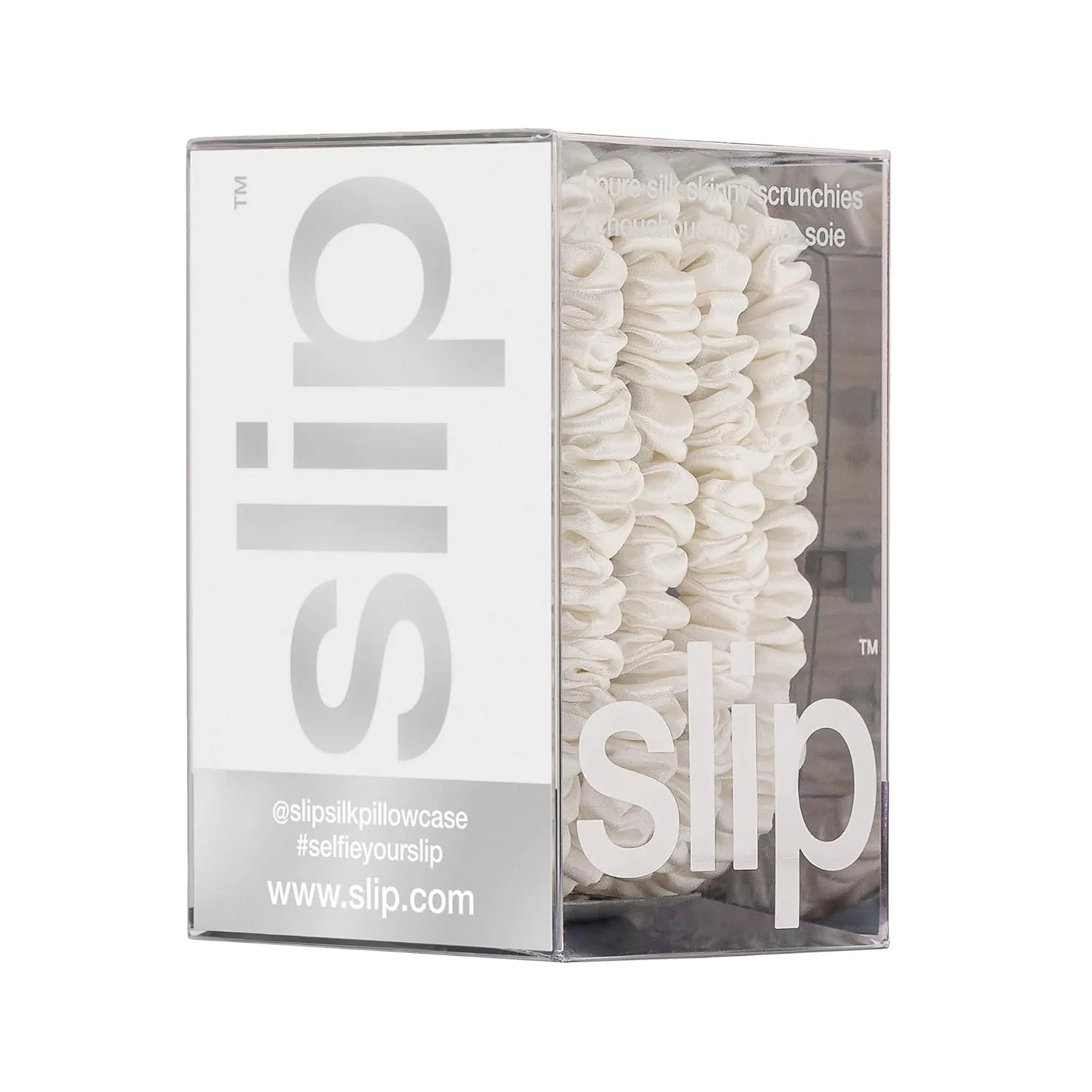slip Skinny Scrunchies: Anti-Crease, Anti-Breakage Slipsilk™ Design Protects Delicate Hair | Includes 4 Pure Silk Scrunchies, White
