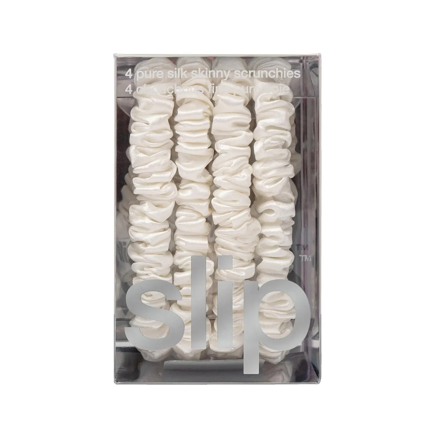 slip Skinny Scrunchies: Anti-Crease, Anti-Breakage Slipsilk™ Design Protects Delicate Hair | Includes 4 Pure Silk Scrunchies, White