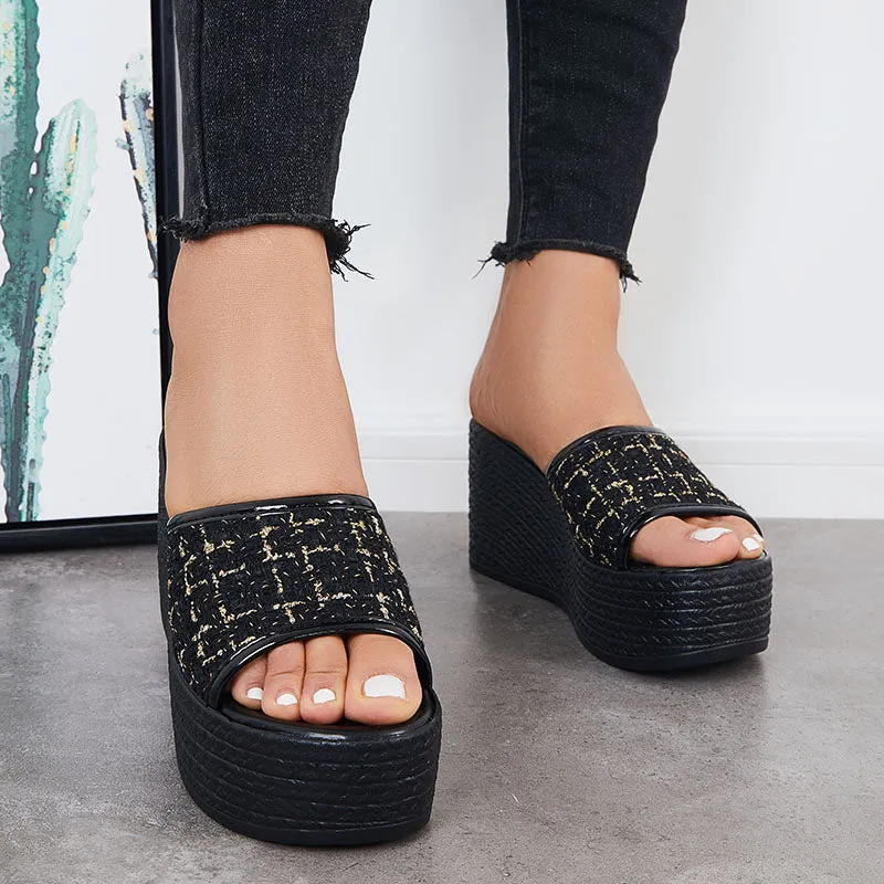 Slip Toe Express international shipping Best-selling Slides Black Platform Sandals Backless on Open Wedge