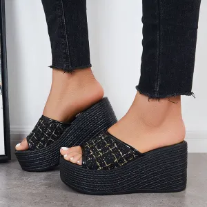 Slip Toe Express international shipping Best-selling Slides Black Platform Sandals Backless on Open Wedge