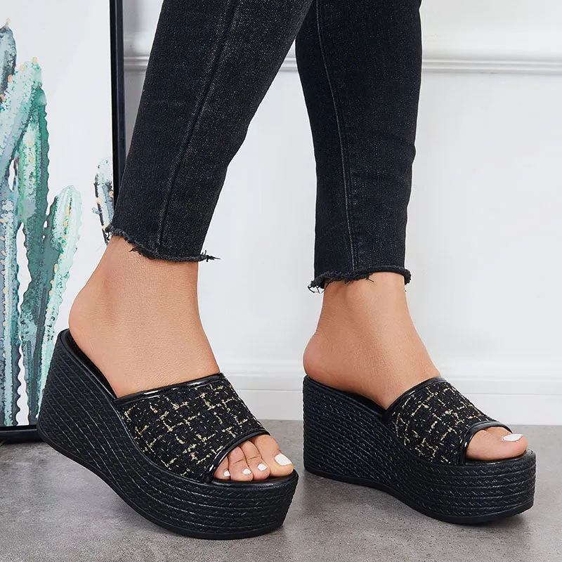 Slip Toe Express international shipping Best-selling Slides Black Platform Sandals Backless on Open Wedge