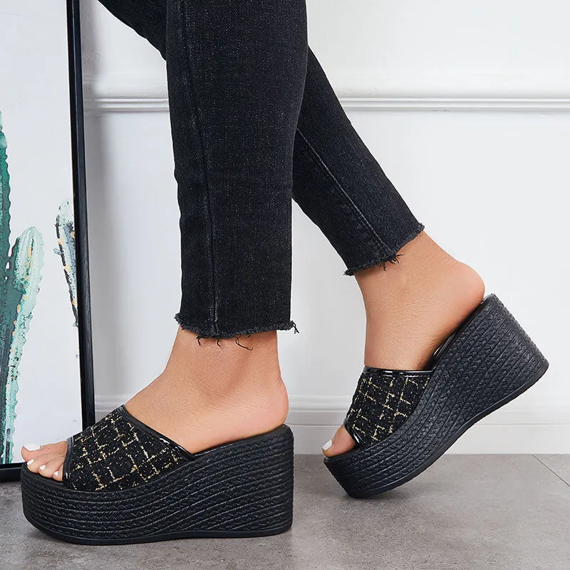 Slip Toe Express international shipping Best-selling Slides Black Platform Sandals Backless on Open Wedge