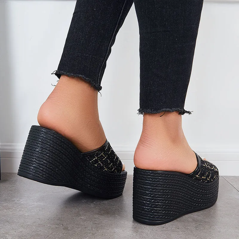 Slip Toe Express international shipping Best-selling Slides Black Platform Sandals Backless on Open Wedge