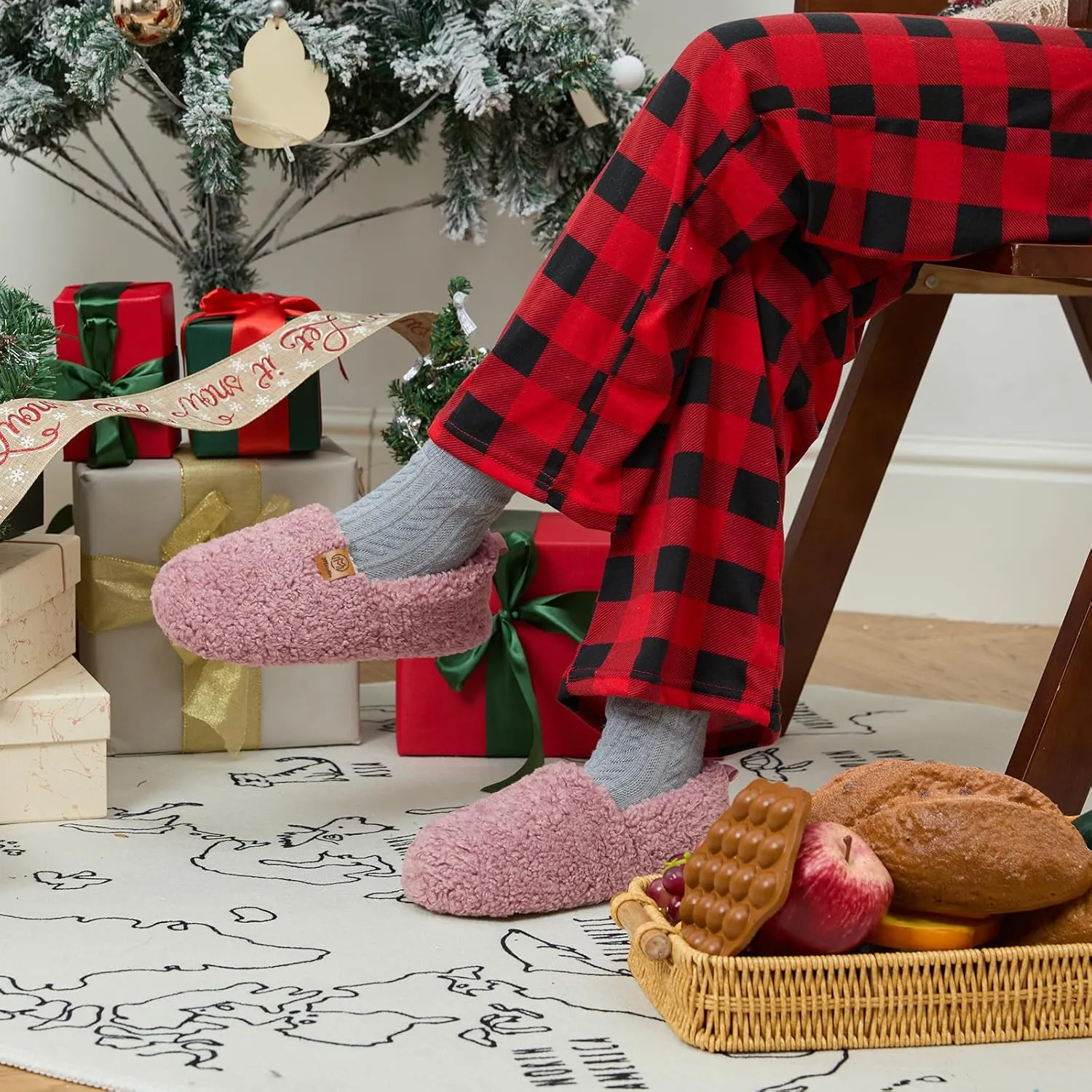 Slippers For Women House Winter Warm With Memory Foam Indoor Fuzzy Cute Comfort Fleece Lining Anti-Skid Soft Loafer Shoes