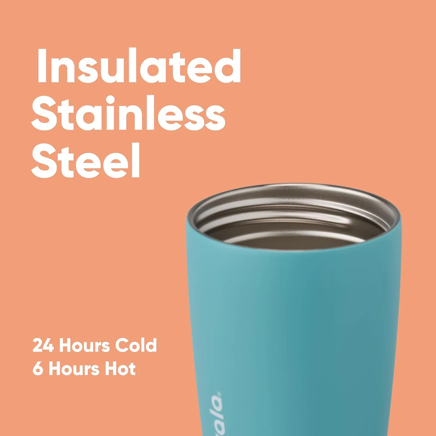SmoothSip Slider Insulated Stainless Steel Coffee Tumbler, Reusable Iced Coffee Cup, Hot Coffee Travel Mug, BPA Free 12 oz, Grey/Blue (Beachy Breeze)