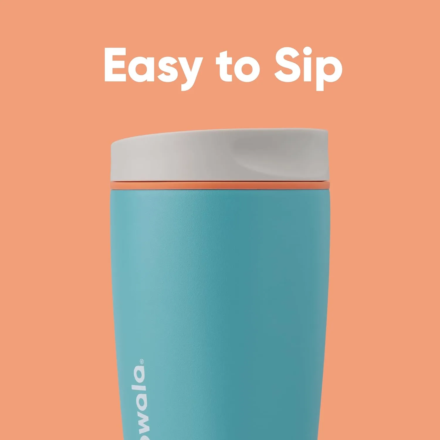 SmoothSip Slider Insulated Stainless Steel Coffee Tumbler, Reusable Iced Coffee Cup, Hot Coffee Travel Mug, BPA Free 12 oz, Grey/Blue (Beachy Breeze)