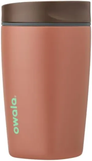 SmoothSip Slider Insulated Stainless Steel Coffee Tumbler, Reusable Iced Coffee Cup, Hot Coffee Travel Mug, BPA Free 12 oz, Grey/Brown (Cozy Cocoa)