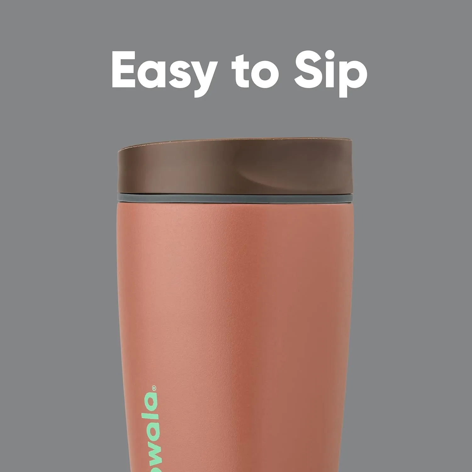 SmoothSip Slider Insulated Stainless Steel Coffee Tumbler, Reusable Iced Coffee Cup, Hot Coffee Travel Mug, BPA Free 12 oz, Grey/Brown (Cozy Cocoa)
