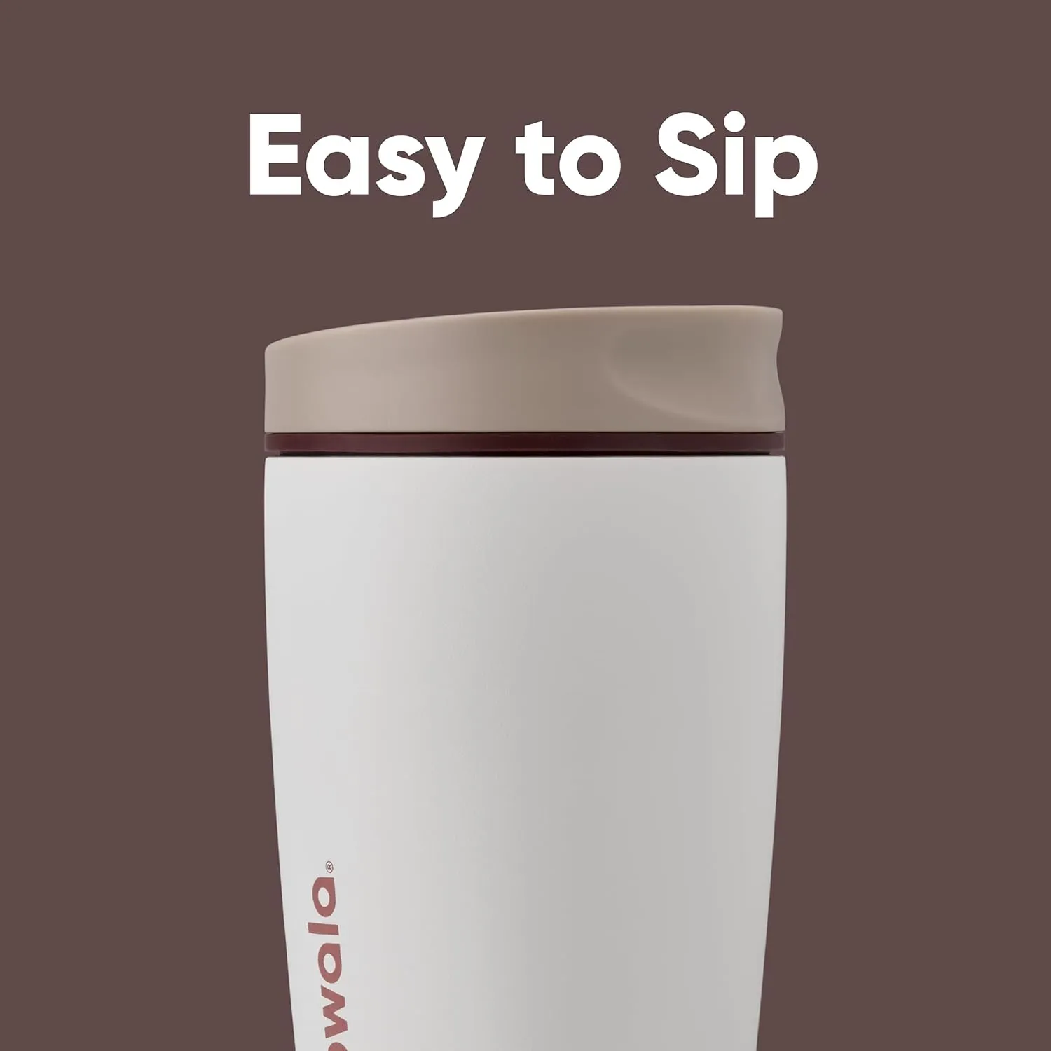 SmoothSip Slider Insulated Stainless Steel Coffee Tumbler, Reusable Iced Coffee Cup, Hot Coffee Travel Mug, BPA Free 12 oz, Tan/White (Vanilla Bean)