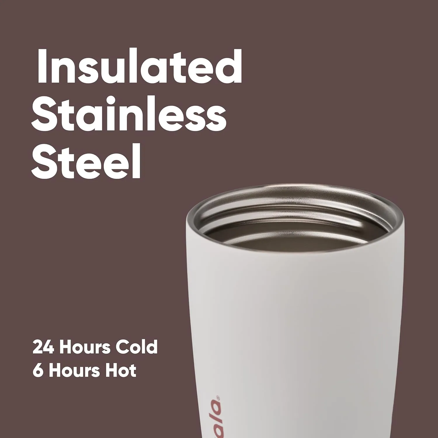 SmoothSip Slider Insulated Stainless Steel Coffee Tumbler, Reusable Iced Coffee Cup, Hot Coffee Travel Mug, BPA Free 12 oz, Tan/White (Vanilla Bean)