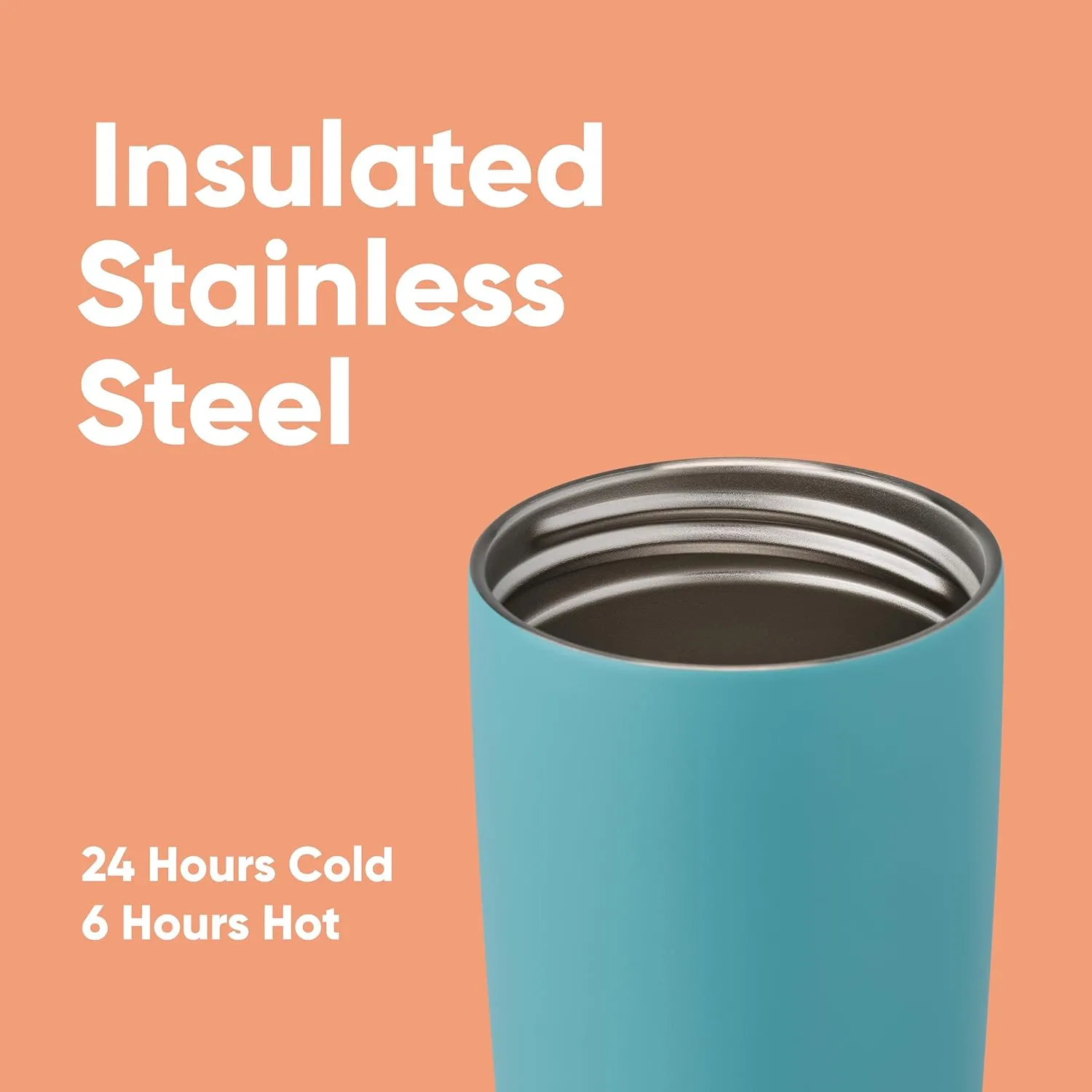 SmoothSip Slider Insulated Stainless Steel Coffee Tumbler, Reusable Iced Coffee Cup, Hot Coffee Travel Mug, BPA Free 20 oz, Grey/Blue (Beachy Breeze)