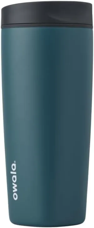 SmoothSip Slider Insulated Stainless Steel Coffee Tumbler, Reusable Iced Coffee Cup, Hot Coffee Travel Mug, BPA Free 20 oz, Grey/Blue (High Dive)