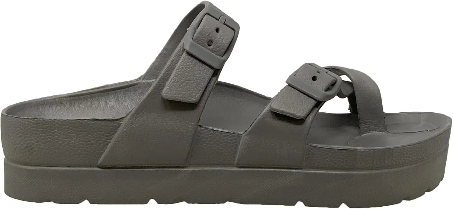 SOBEYO Women's Strappy Platform Sandals Ring Toe Double Buckles Slip On Flatform Shoes