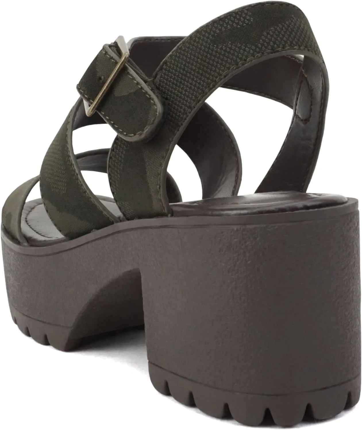 Soda ACCOUNT ~ Women Open Toe Two Bands Lug sole Fashion Block Heel Sandals with Adjustable Ankle Strap