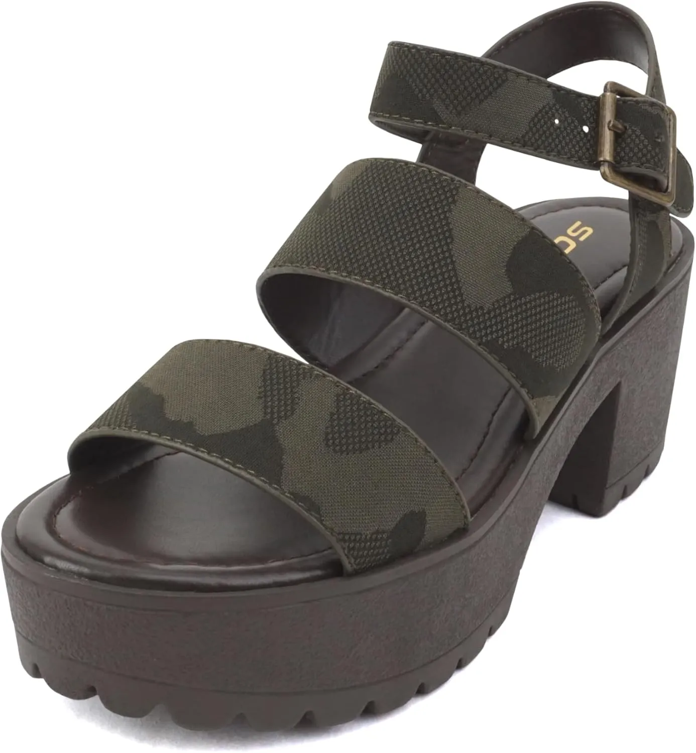Soda ACCOUNT ~ Women Open Toe Two Bands Lug sole Fashion Block Heel Sandals with Adjustable Ankle Strap