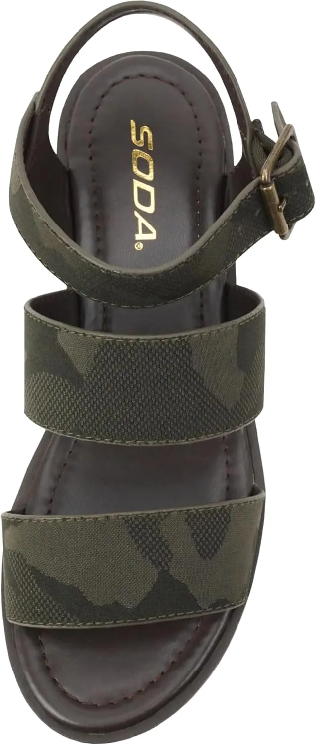 Soda ACCOUNT ~ Women Open Toe Two Bands Lug sole Fashion Block Heel Sandals with Adjustable Ankle Strap