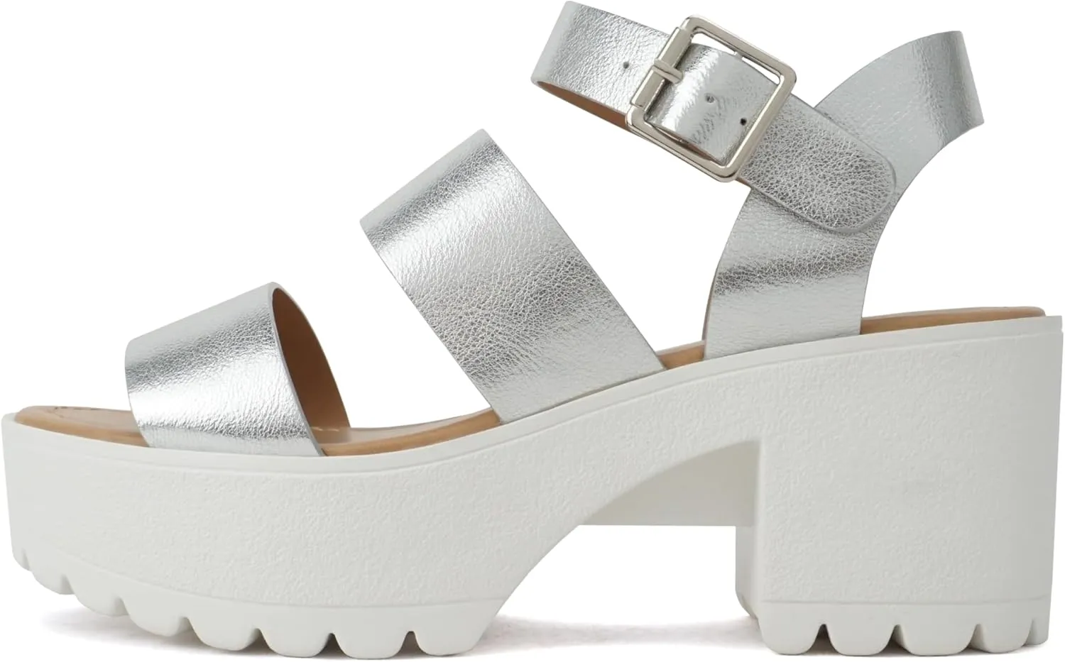 Soda ACCOUNT ~ Women Open Toe Two Bands Lug sole Fashion Block Heel Sandals with Adjustable Ankle Strap