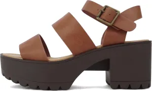 Soda ACCOUNT ~ Women Open Toe Two Bands Lug sole Fashion Block Heel Sandals with Adjustable Ankle Strap