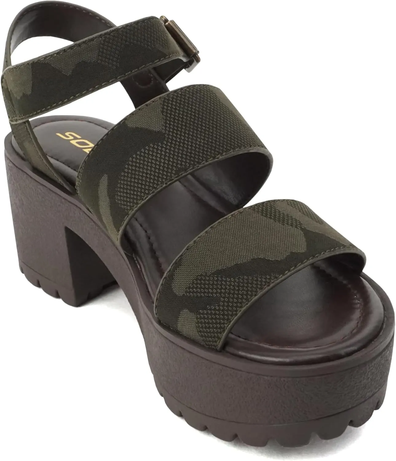 Soda ACCOUNT ~ Women Open Toe Two Bands Lug sole Fashion Block Heel Sandals with Adjustable Ankle Strap