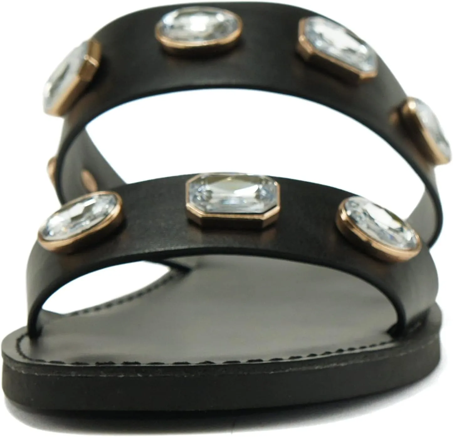 Soda COLETTE ~ Women Flat 2 Bands Stripe Fashion Shine Rhinestone Jewel Gem Slide Sandal