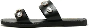 Soda COLETTE ~ Women Flat 2 Bands Stripe Fashion Shine Rhinestone Jewel Gem Slide Sandal