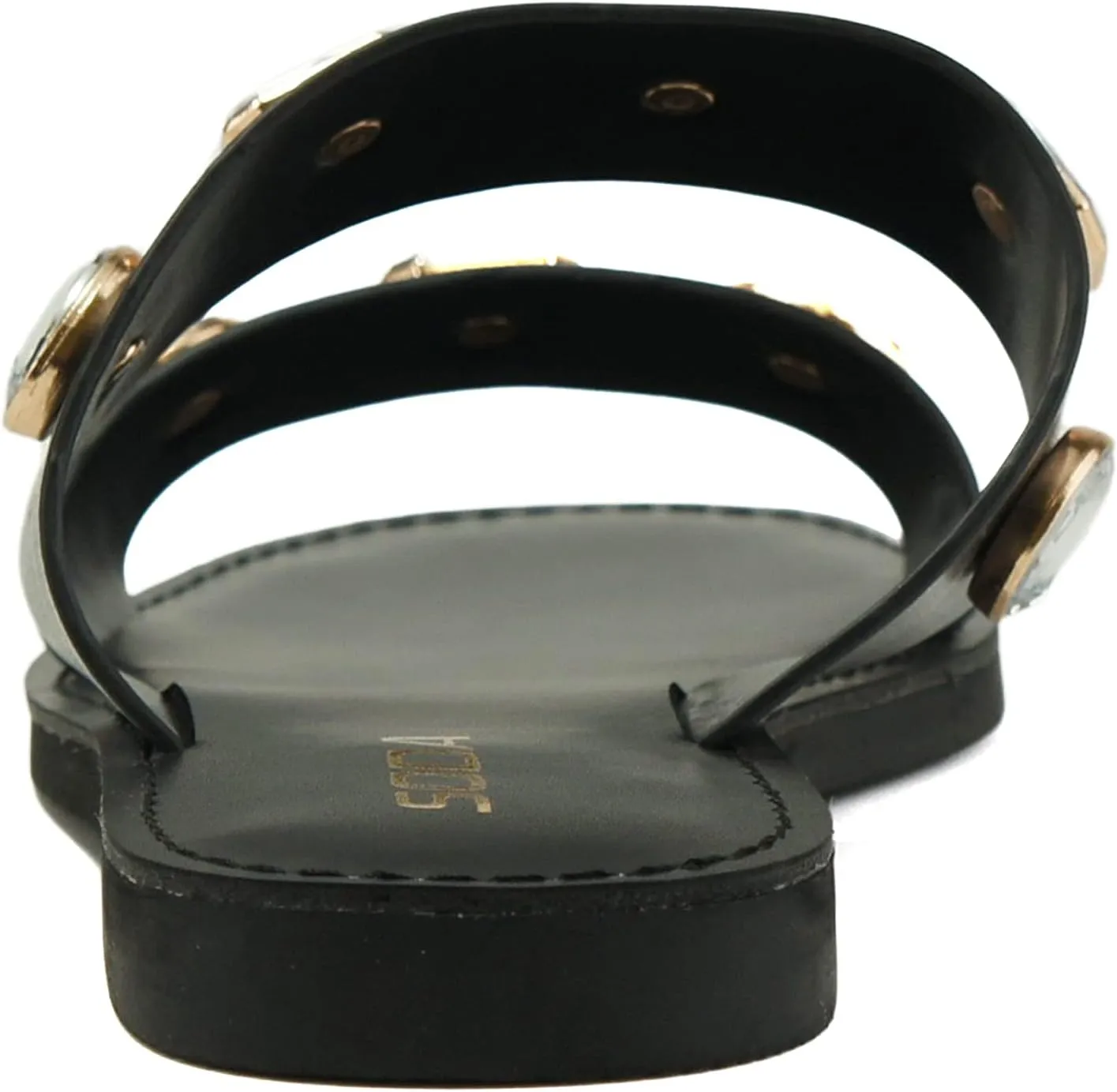 Soda COLETTE ~ Women Flat 2 Bands Stripe Fashion Shine Rhinestone Jewel Gem Slide Sandal