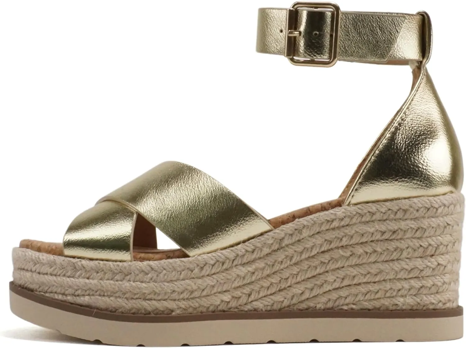 Soda “Fabian” ~ Women Square Toe Closed Back Counter Crisscross Band Platform Espadrille Wedge Sandals with Adjustable Ankle Strap