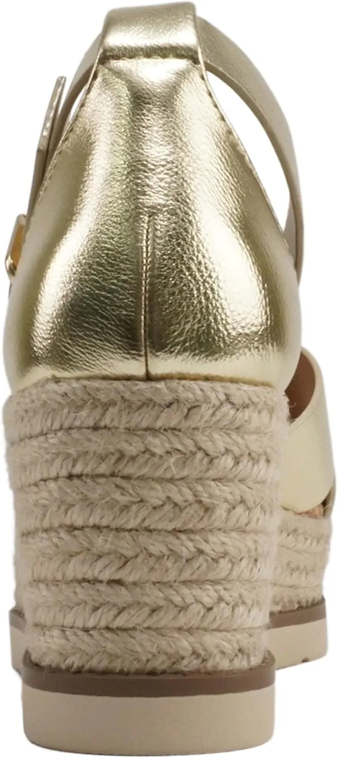 Soda “Fabian” ~ Women Square Toe Closed Back Counter Crisscross Band Platform Espadrille Wedge Sandals with Adjustable Ankle Strap