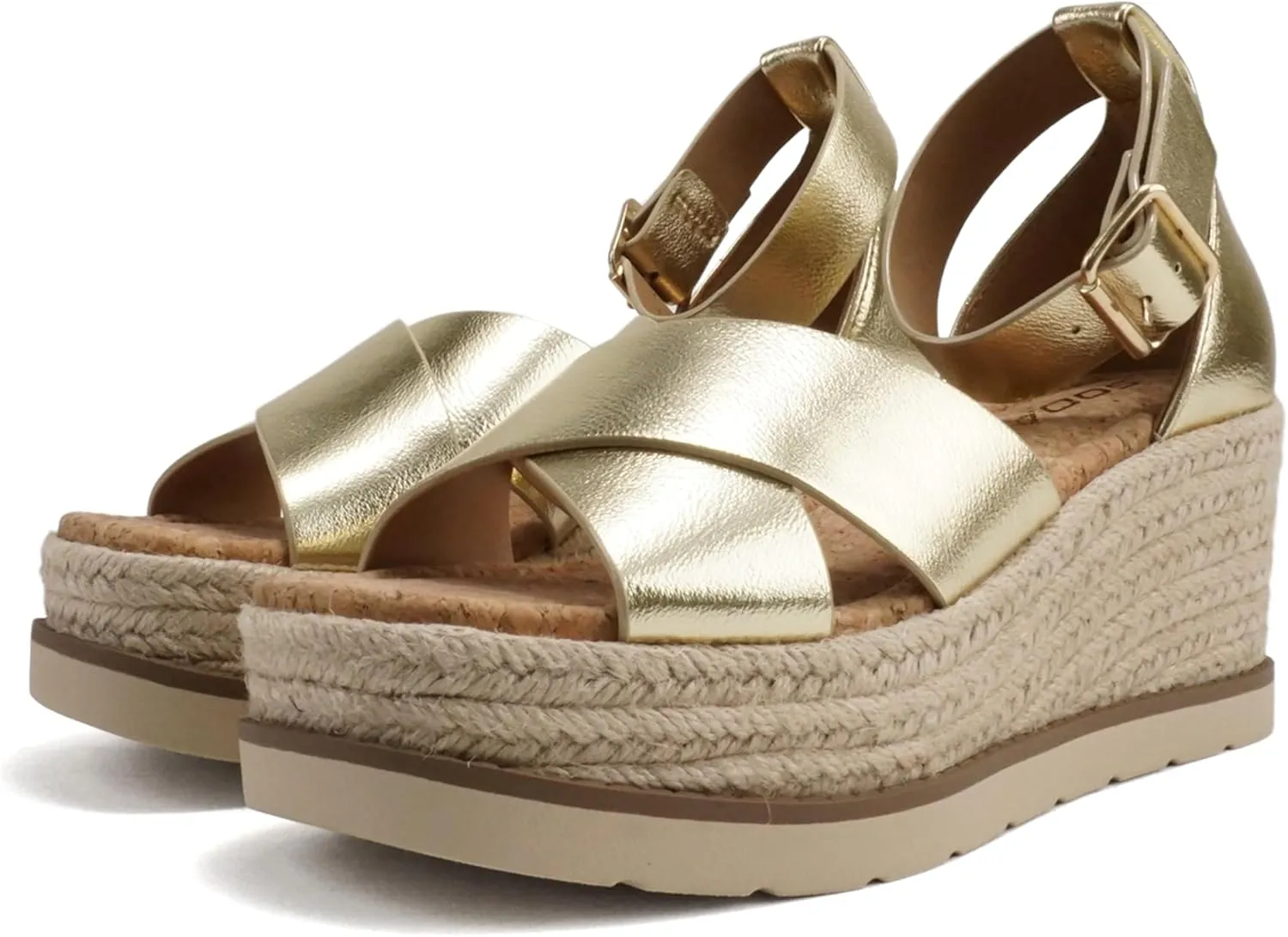 Soda “Fabian” ~ Women Square Toe Closed Back Counter Crisscross Band Platform Espadrille Wedge Sandals with Adjustable Ankle Strap