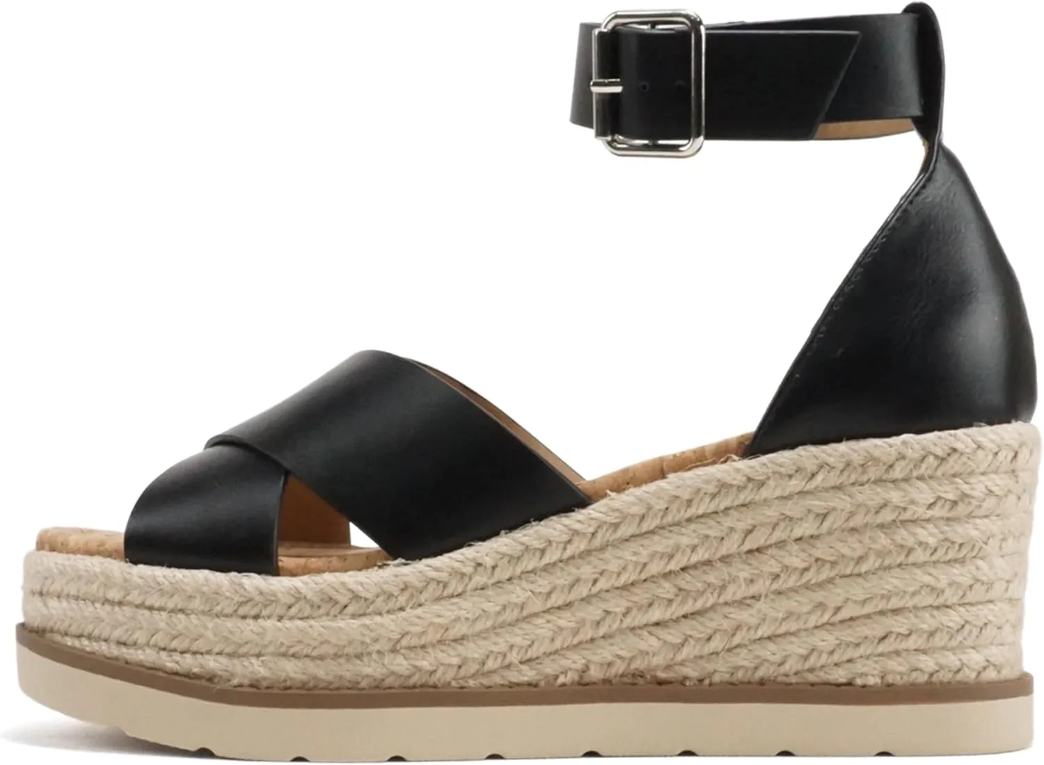 Soda “Fabian” ~ Women Square Toe Closed Back Counter Crisscross Band Platform Espadrille Wedge Sandals with Adjustable Ankle Strap