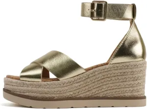Soda “Fabian” ~ Women Square Toe Closed Back Counter Crisscross Band Platform Espadrille Wedge Sandals with Adjustable Ankle Strap