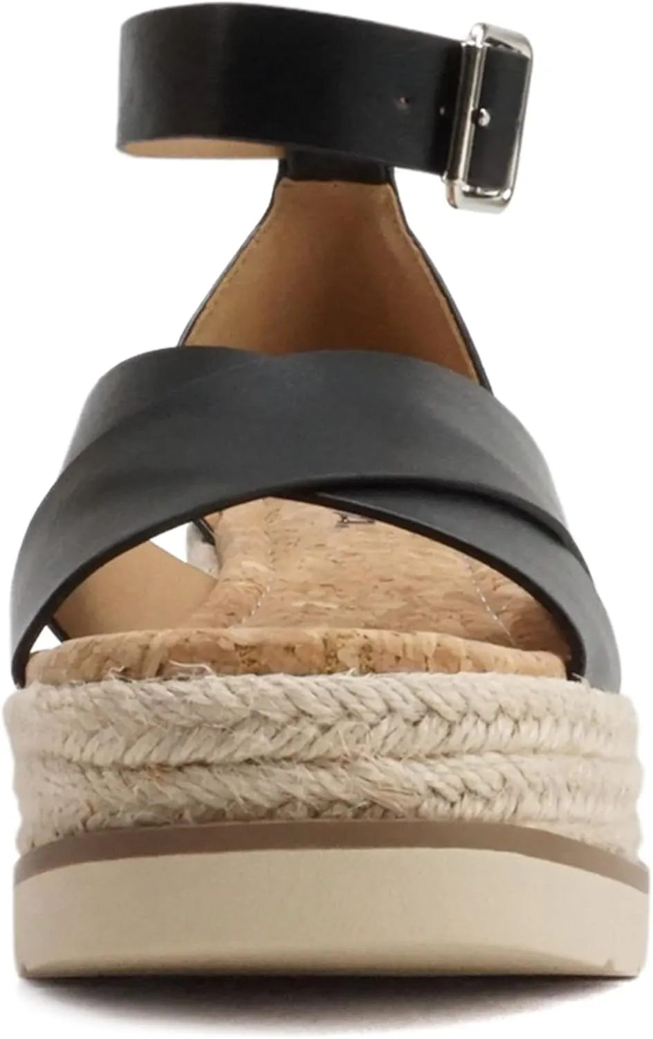 Soda “Fabian” ~ Women Square Toe Closed Back Counter Crisscross Band Platform Espadrille Wedge Sandals with Adjustable Ankle Strap