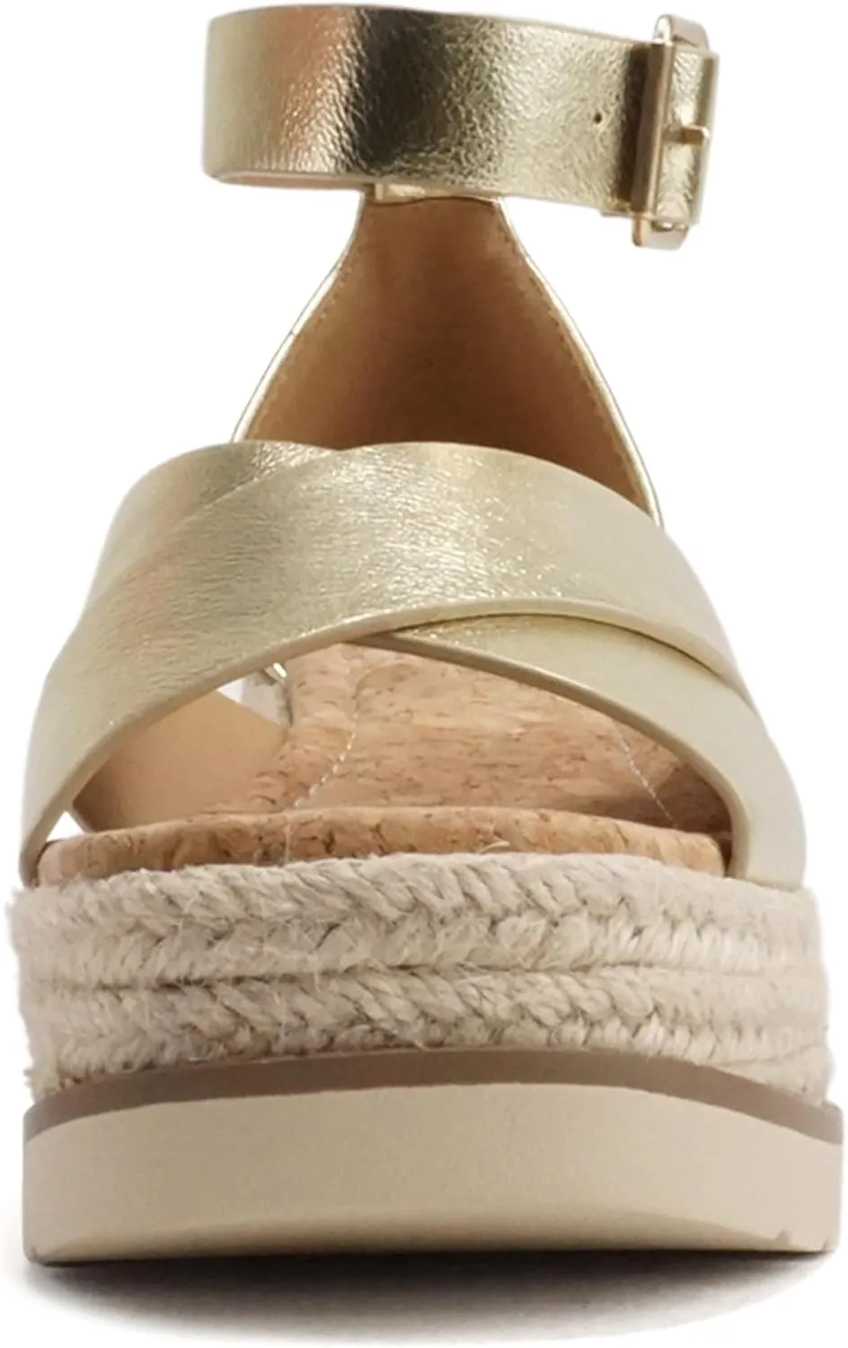 Soda “Fabian” ~ Women Square Toe Closed Back Counter Crisscross Band Platform Espadrille Wedge Sandals with Adjustable Ankle Strap