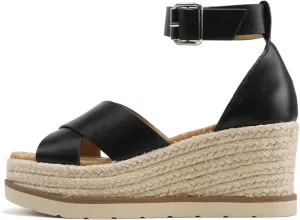 Soda “Fabian” ~ Women Square Toe Closed Back Counter Crisscross Band Platform Espadrille Wedge Sandals with Adjustable Ankle Strap