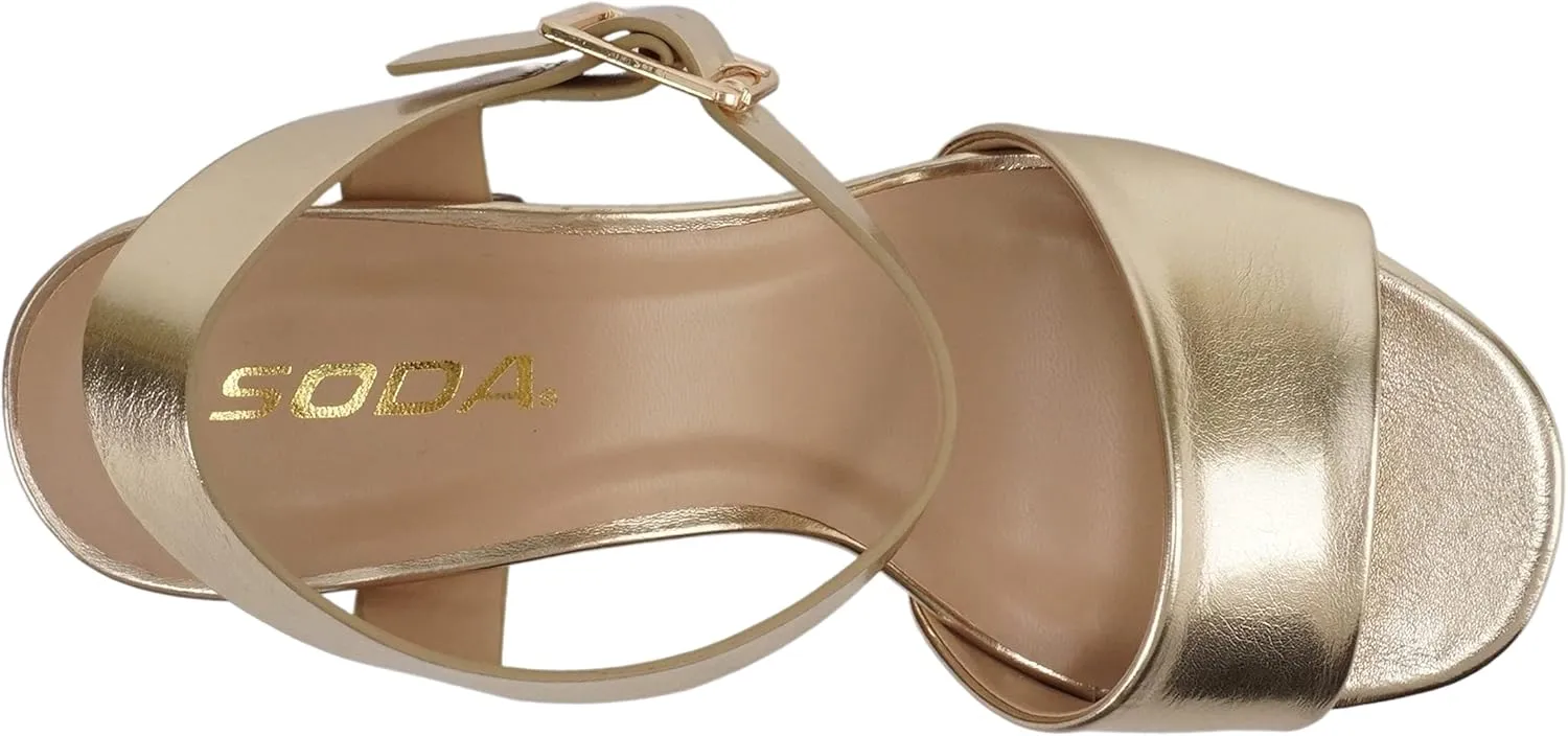 Soda “OPTIONS” ~ Women Open Square Toe Single Band Ankle Strap Buckle Platform High Heel Sandal