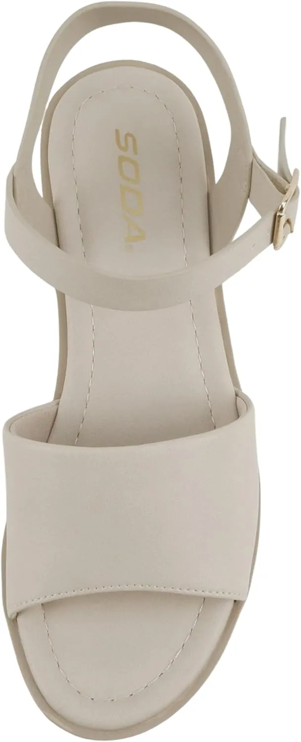 Soda “Stacie” ~ Women Open Toe Lug Sole Mid Block Heeled Sandals with Adjustable Ankle Strap