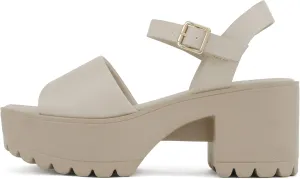 Soda “Stacie” ~ Women Open Toe Lug Sole Mid Block Heeled Sandals with Adjustable Ankle Strap