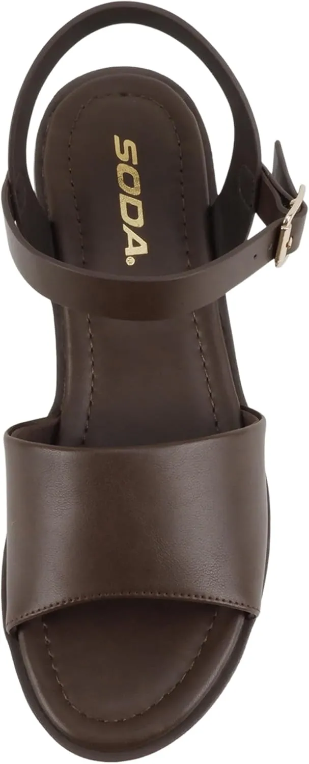 Soda “Stacie” ~ Women Open Toe Lug Sole Mid Block Heeled Sandals with Adjustable Ankle Strap