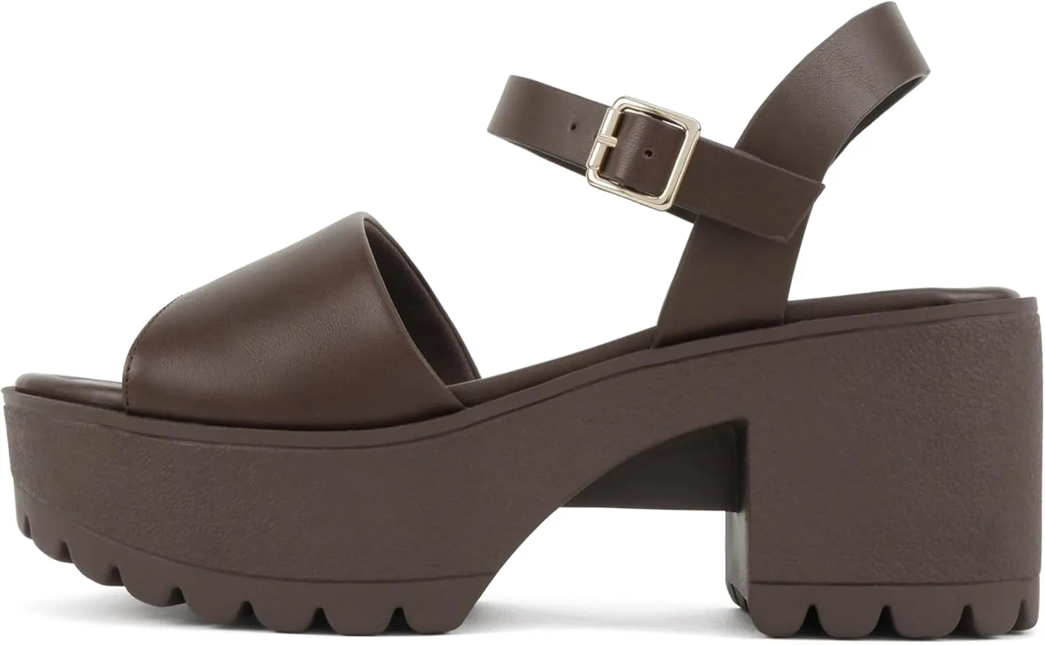 Soda “Stacie” ~ Women Open Toe Lug Sole Mid Block Heeled Sandals with Adjustable Ankle Strap