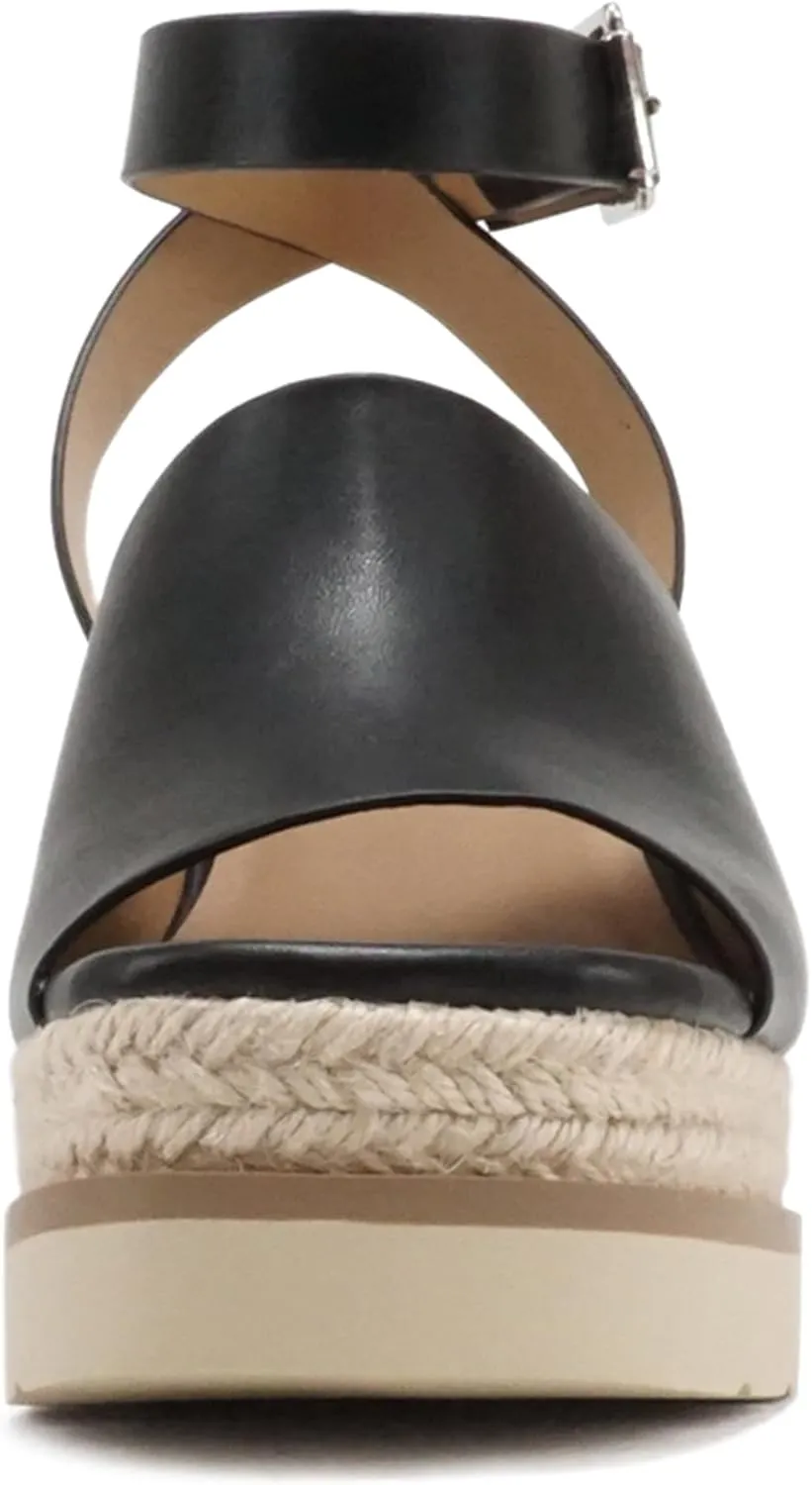 Soda “Stella” ~ Women Square Peep Toe Single Band Platform Espadrille Wedge Sandals with Adjustable Ankle Strap