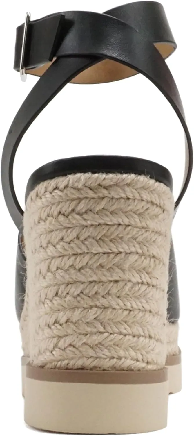 Soda “Stella” ~ Women Square Peep Toe Single Band Platform Espadrille Wedge Sandals with Adjustable Ankle Strap