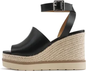Soda “Stella” ~ Women Square Peep Toe Single Band Platform Espadrille Wedge Sandals with Adjustable Ankle Strap