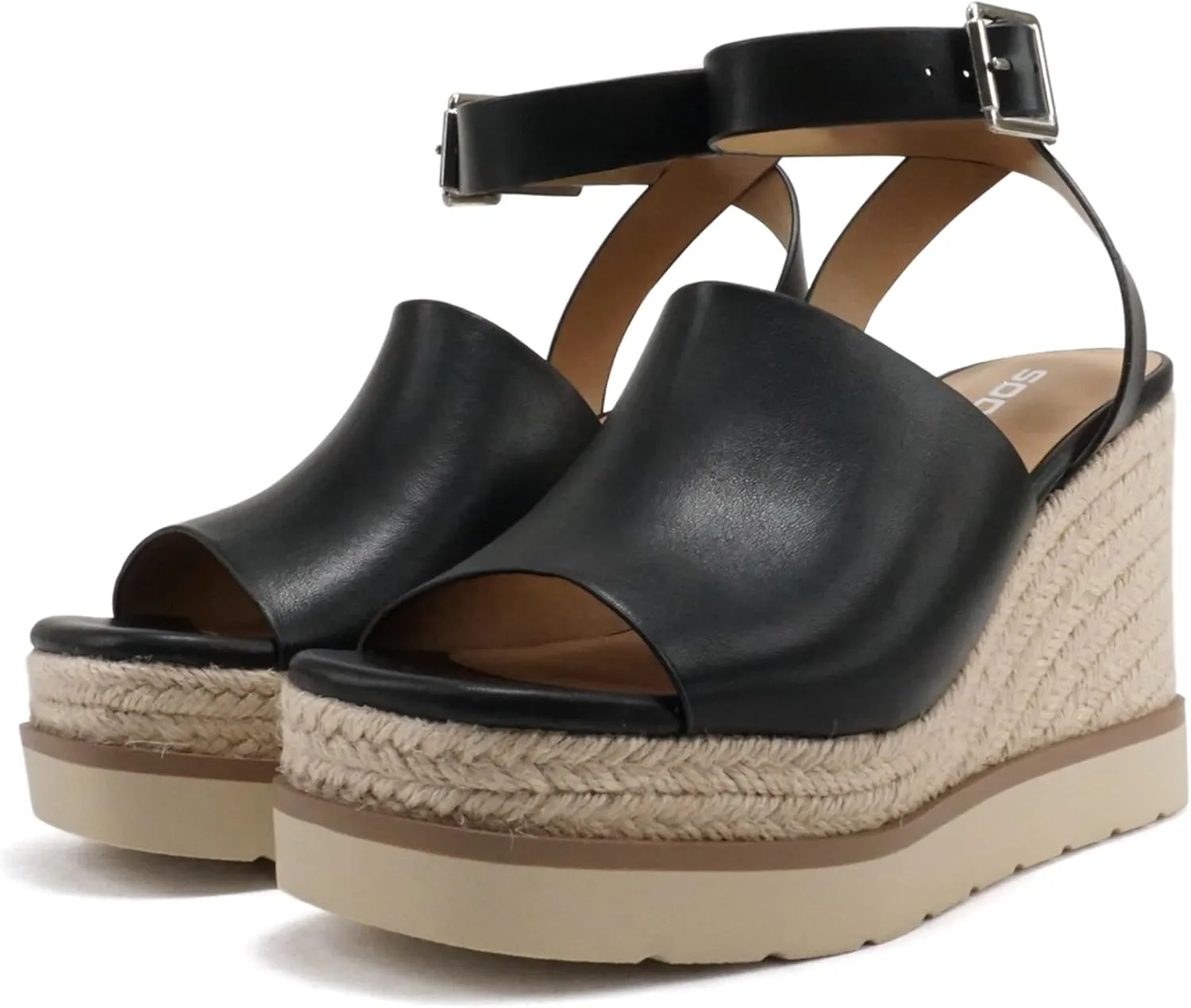 Soda “Stella” ~ Women Square Peep Toe Single Band Platform Espadrille Wedge Sandals with Adjustable Ankle Strap