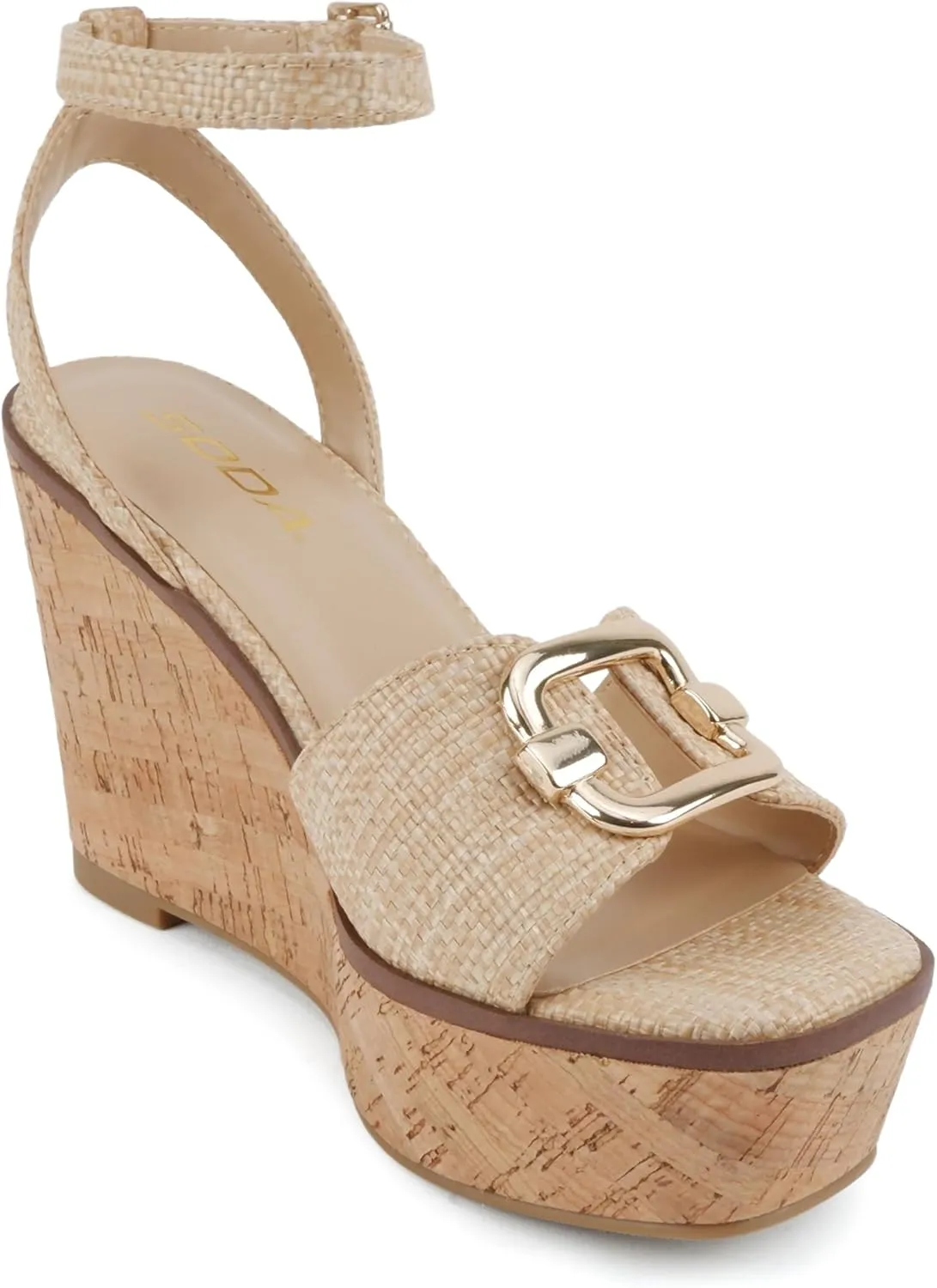Soda “Teens” ~ Women Open Square Toe Single Band Wedge Sandal with Adjustable Ankle Strap